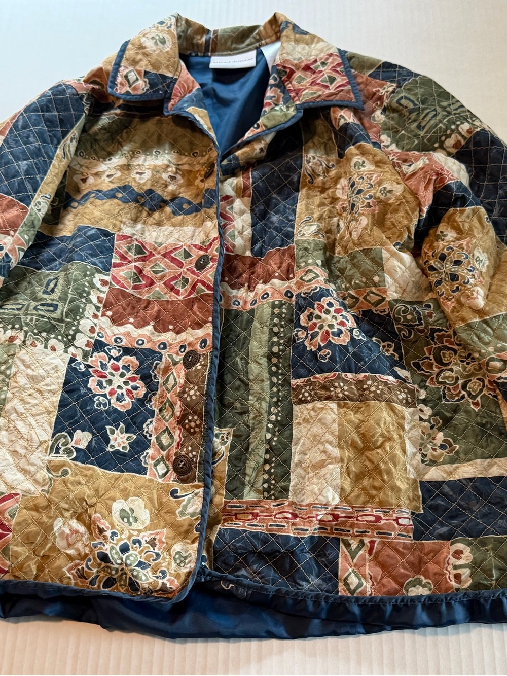 Alfred Dunner Multicolor Quilted Patchwork Bomber Jacket